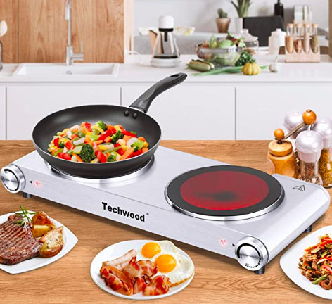 Techwood Electric Hot Plate Stove Countertop Double Burner