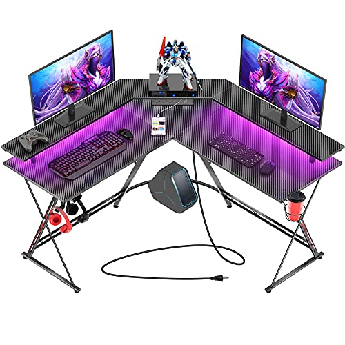 seven warrior gaming desk 504 with led strip power outlets l shaped