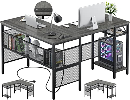 unikito l shaped computer desk with usb charging port and power outlet