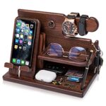 teslyar wood phone docking station ash key holder wallet stand watch
