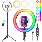weilisi 10 ring light with stand 72 tall phone holder38 color modes