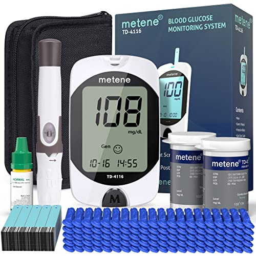 metene td 4116 blood glucose monitor kit 100 glucometer strips 100 lancets