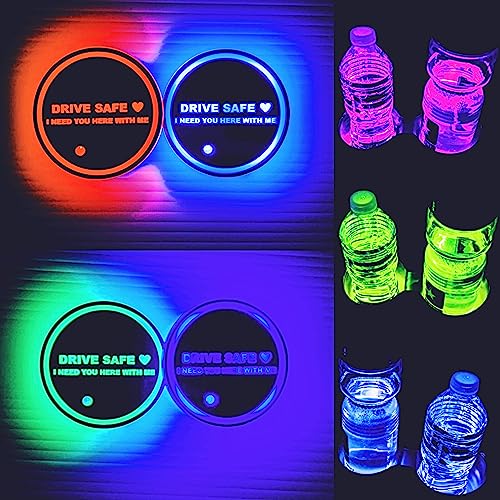 2 pcs led cup holder lights 7 colors changing cup holder coasters for car