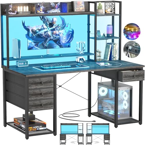 aheaplus desk with led and outlets gaming desk with hutch 472 computer
