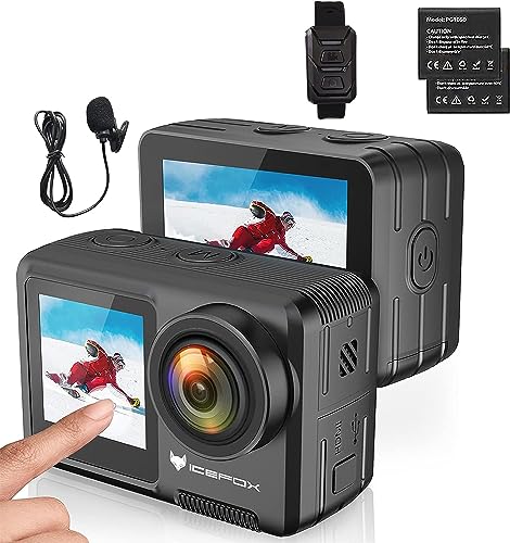 icefox action camera 5k 30fps 20mp with touch screen 98ft waterproof