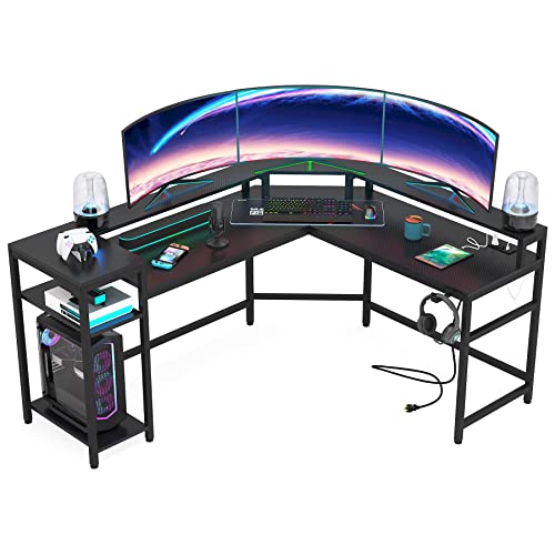 little tree l shaped gaming desk computer desk with power outlet led