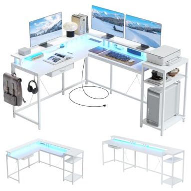 Jojoka 68″ L Shaped Gaming Desk, Computer Desk with Power Outlets