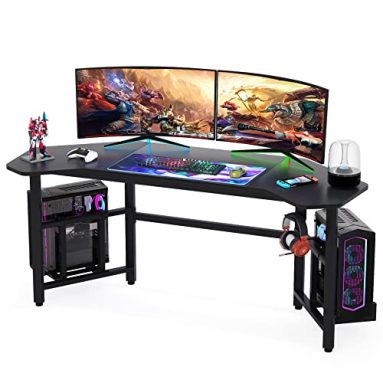 LITTLE TREE 66.5 inch Ergonomic Gaming Computer Desk Large Wing-Shaped